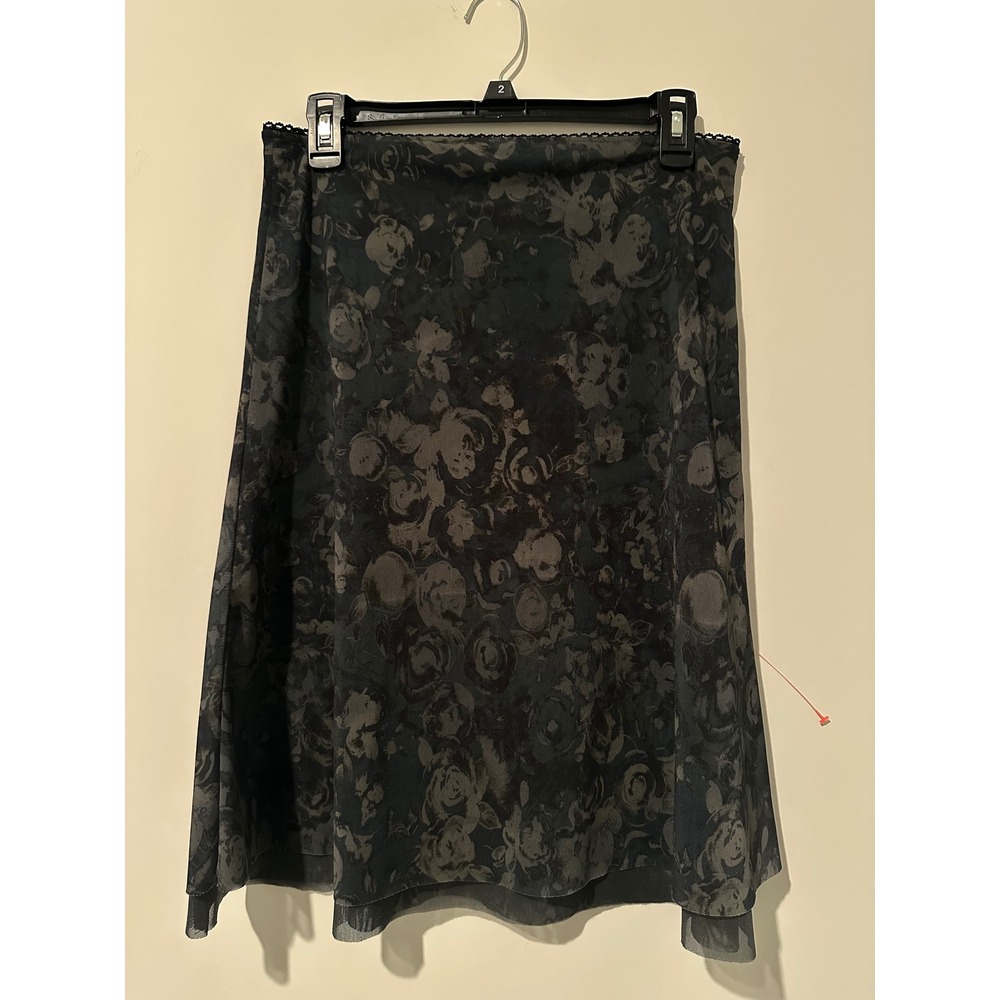 Topshop Floral Mesh Midi Skirt Whimsey Goth Dark Rose Sheer Overlay Grey US 2